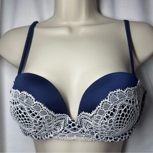Victoria's Secret Very Sexy Bra 34B Navy Lace Padded Push Up Multi Way Strapless